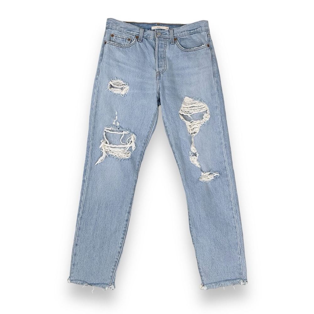 Levis Jeans Womens 28 (ACTUAL 30x26.5) Light Blue Distressed Wedgie Ankle Raw